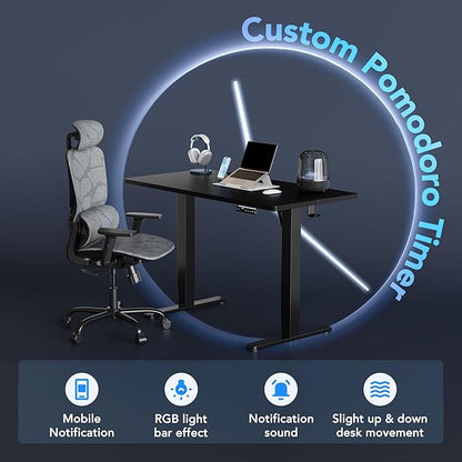 HUANUO AI-Powered Electric Standing Desk with Smart APP, Compatible with Alexa & Google, Adjustable Height, 6 Memory Settings, Sedentary Reminder, Ergonomic Sit-Stand Desk, 48-inch, Black