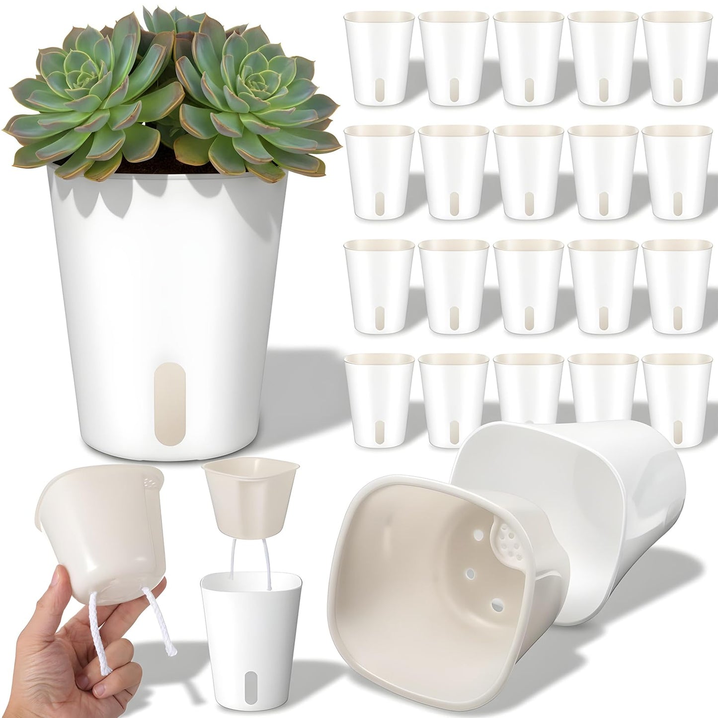 Xaajooio 20 Pcs 3 Inch Self Watering Planters with Water Level Indicator and Vent Holes, Indoor Garden Pots for Succulents African Violets
