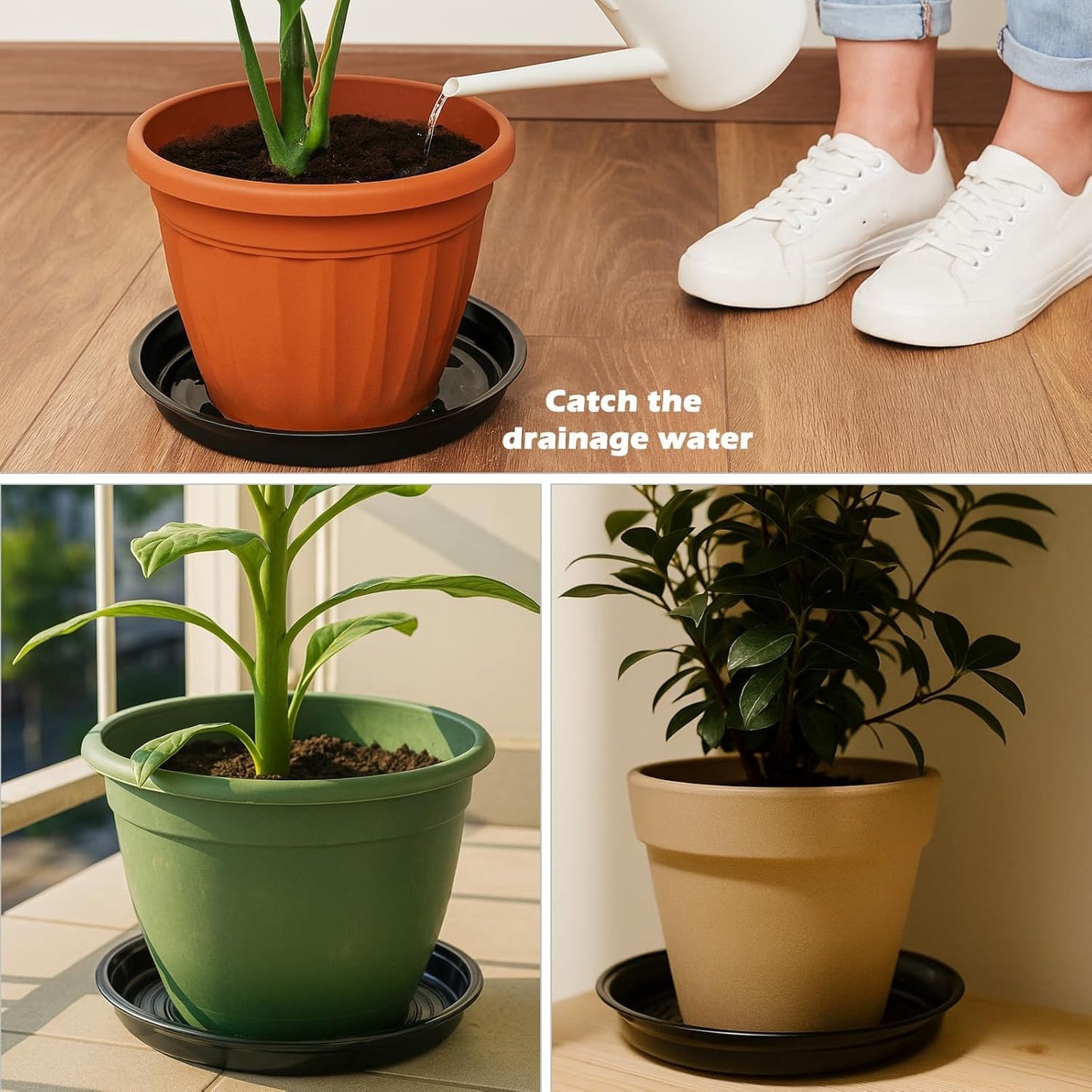 50 Packs 4 Inches Small Plant Saucers for Indoor Outdoor Use Heavy Duty Plastic Plant Plate Dish for Planter Bulk Round Flower Pot Drip Trays to Catch Water 4 to 20 Inch, Black
