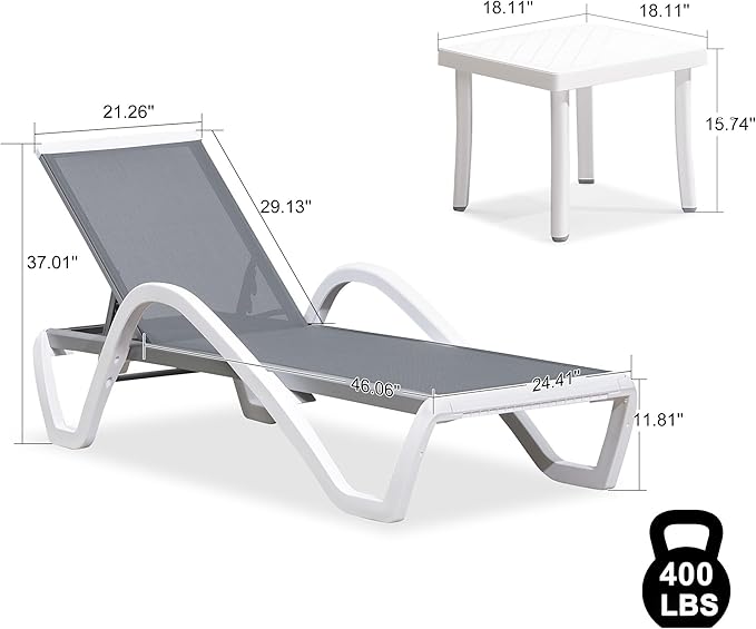 PURPLE LEAF Patio Chaise Lounge Chair Set Outside Aluminum Plastic Stackable