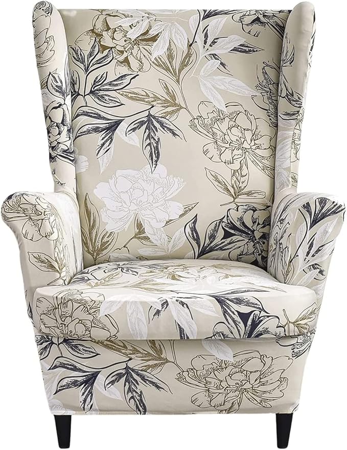 HAOYONG Wing Chair Slipcovers Printed Wingback Chair Covers 2 Pieces Wingback