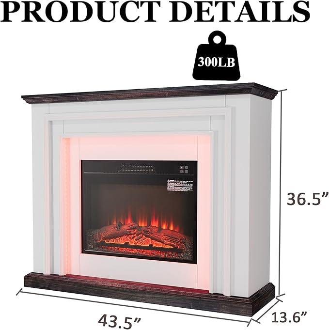 44" LED Lights Electric Fireplace