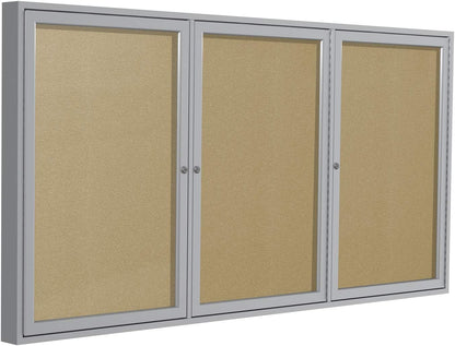 Ghent 48"x96" 3-Door Outdoor Enclosed Vinyl Bulletin Board, Shatter Resistant, with Lock, Satin Aluminum Frame - Caramel (PA34896VX-181), Made in the USA