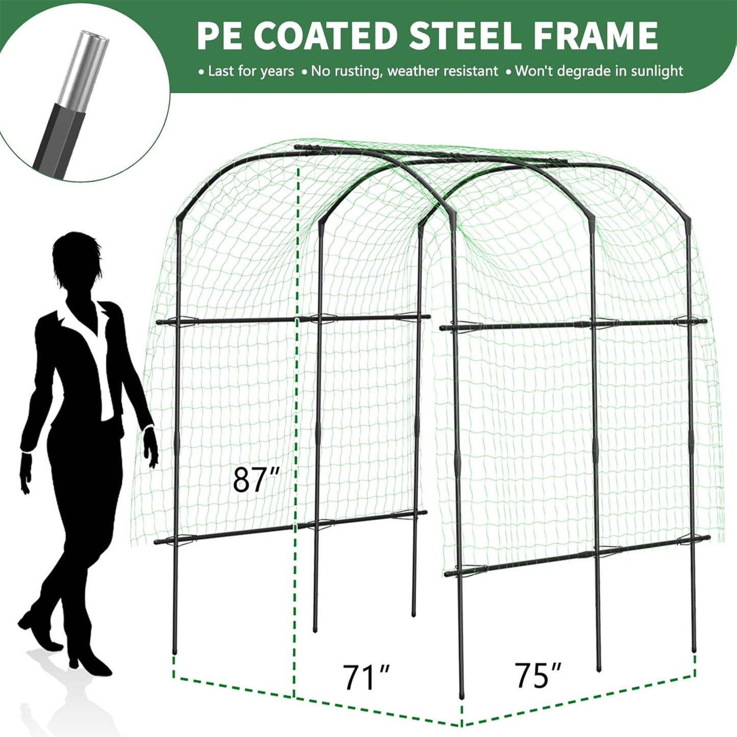 Tall Garden Arch Trellis for Climbing Plants, 87in Tall Metal Plant Support Trellis Archway for Climbing Plant Vegetables Cucumber, Outdoor Yard Lawn Garden Arch Tunnel Trellis