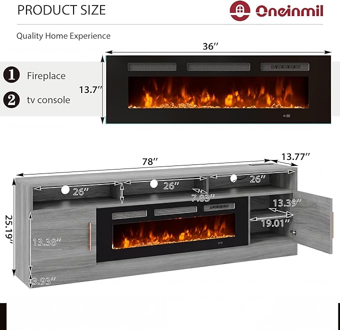 oneinmil 78" Fireplace TV Stand