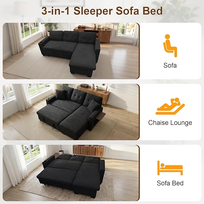 KCGKCG 82" L Shaped Sleeper Sofa Bed, Pull Out Sectional Couch