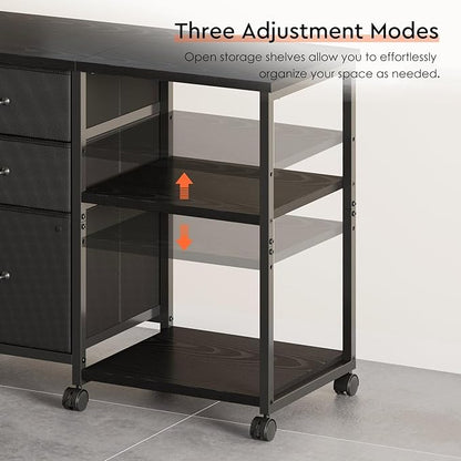 3 Drawer File Cabinet with Wheels Rolling Printer Stand with Open Storage Shelf Fabric Lateral Filing Cabinet for Home Office,Black