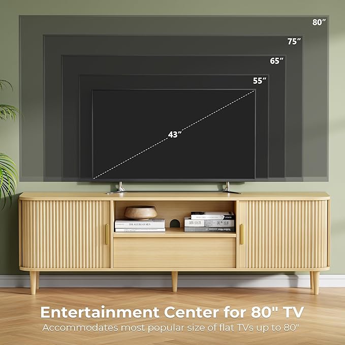 IRONCK Modern Fluted TV Stand for TVs Up to 80 inches, TV Console