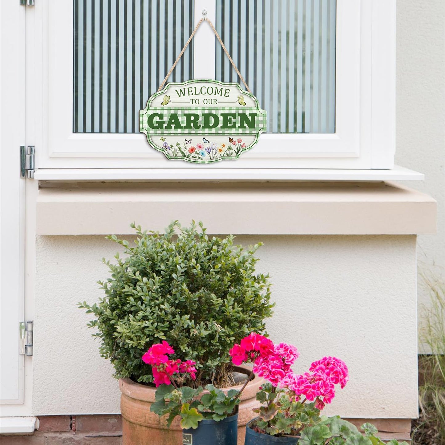 HOURIA 3D Welcome to Our Garden Wood Sign,(11.4”x8”) Gardening Greenhouse Decor, Gardening Sign, Flowers Butterfly Garden Decorations for Outside,Gardening Gifts,Gifts for Plant Lovers