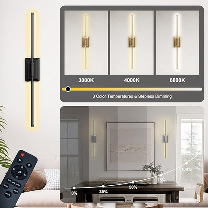 Battery Operated Wall Light Set of 1 - Black Picture Wireless Led Plug In Walls Sconce Fixture Indoor - Art Decor Bathroom Sconces Rechargeable - Modern Bedroom Cordless Lights Fixtures with Remote