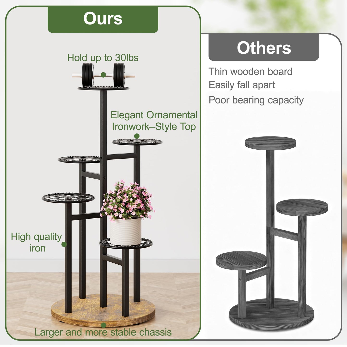 NQW Plant Stand Indoor Outdoor, Corner 5 Tier Metal Plant Shelf Display Rack, Planter Pot Holder Flower Stand Living Room Balcony Garden Patio