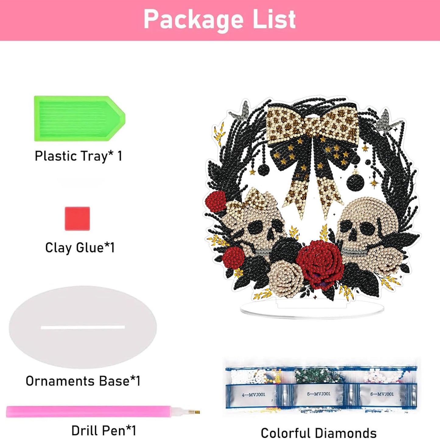 Fairyland JinWenn Decor for Home Diamonds Art kit Decorations, Halloween Skull Rose Wreath Diamonds Painting Kit for Adult Tabletop Gift DIY 5D Diamonds Dots Special Crystal Diamond 7.5X7.7 inch