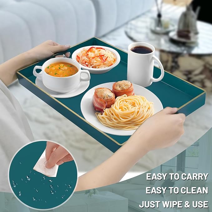 MAONAME Green Serving Tray Set of 2, Plastic Decorative Tray