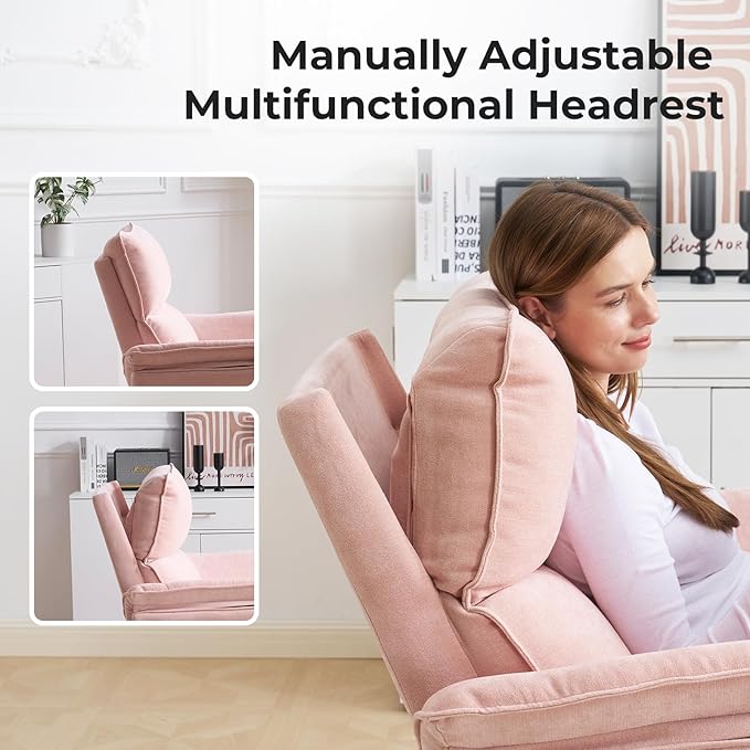 Rocking Chair Nursery with Adjustable Headrest, Manual Swivel Rocker Recliner