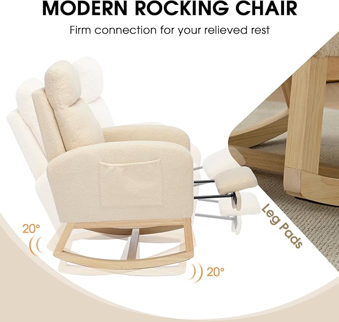 NIOIIKIT Modern Nursery Rocking Chair, Teddy Upholstered Rocking Chair