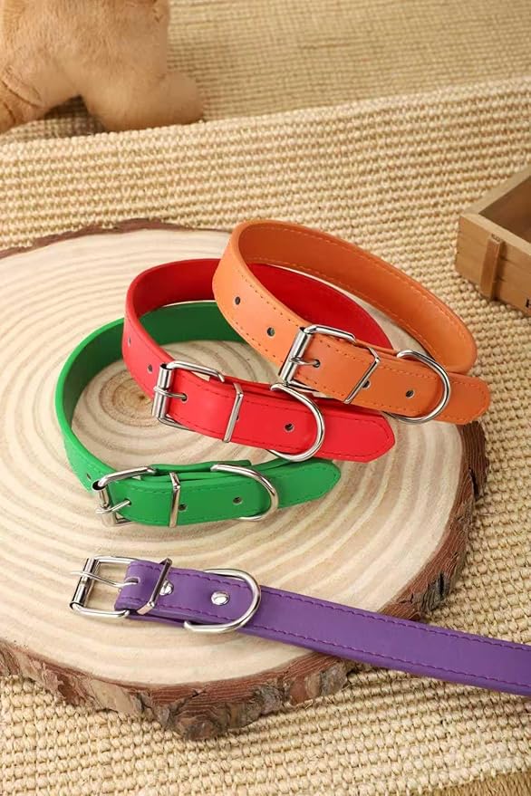 Orange Soft Leather Dog Collar for Small,Medium, Large Dog, Comfortable and Adjustable (Wide: 0.75'' for Dog's Neck: 10''~14'', Orange, M)