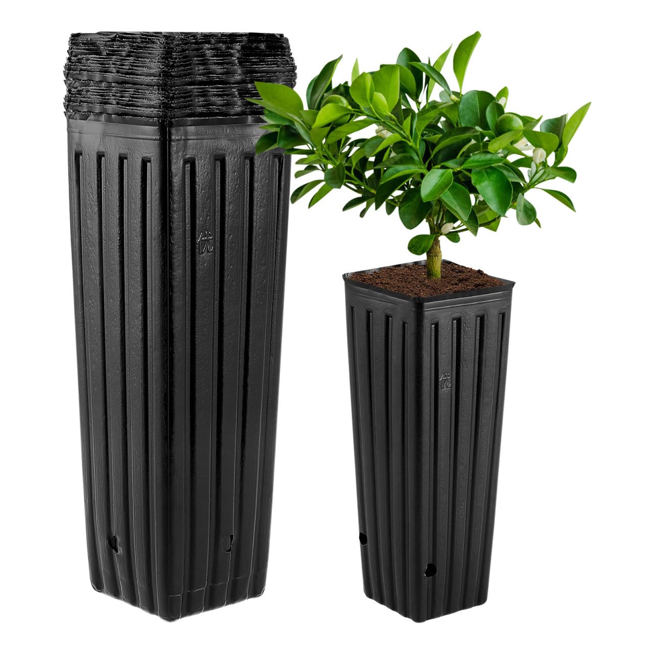 HANABASS 50 Pcs Tree Nursery Pots Planter Plastic Starting Pots with Drainage Holes Deep Nursery Treepots for Outdoor Garden Balcony, 11.8" Tall