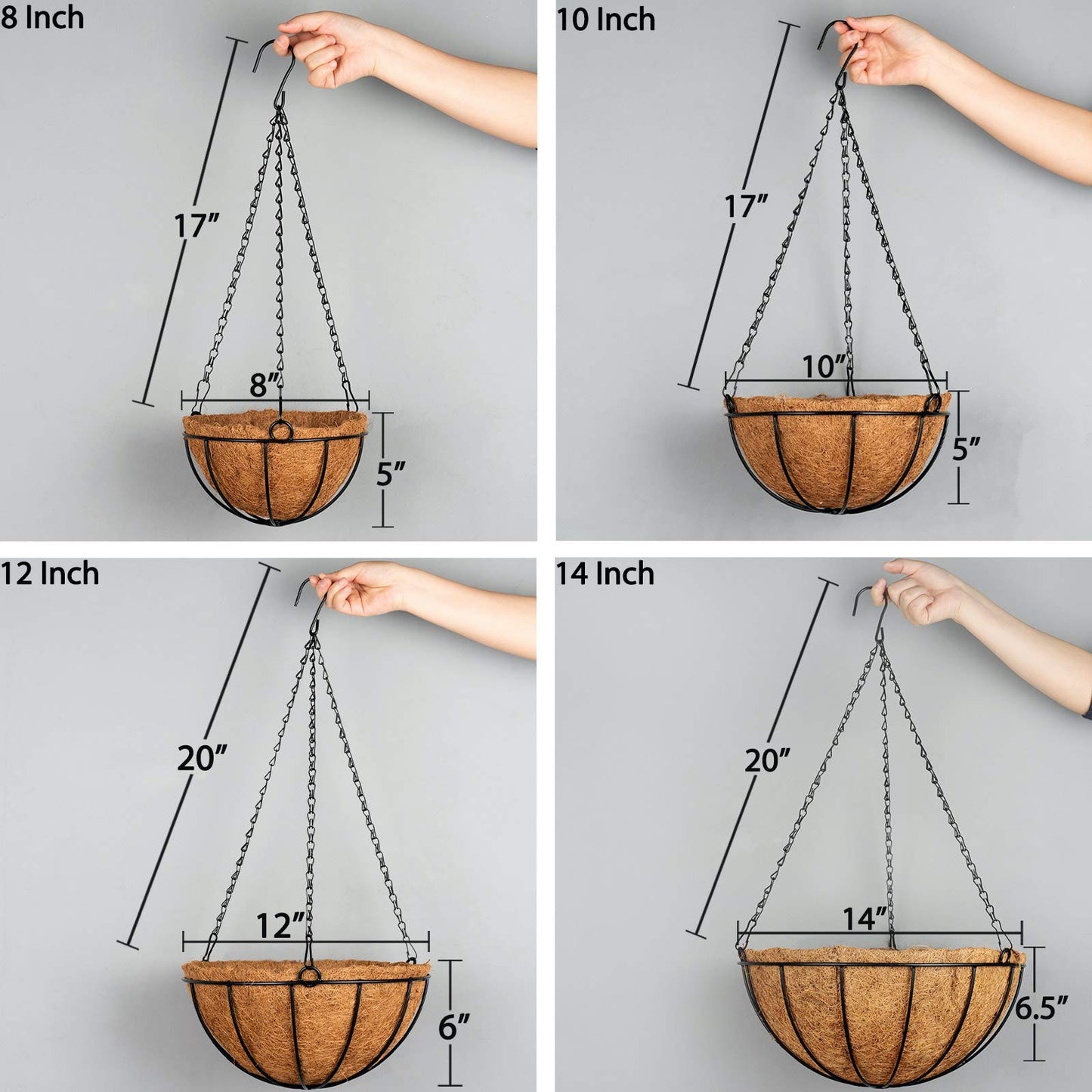 Kingbuy 8" Metal Hanging Plant Baskets with Coconut Liner (2 Pack) - Farmhouse Wire Planters Flower Pots for Plants Ferns Indoor Outdoor Balcony Patio Garden Decoration