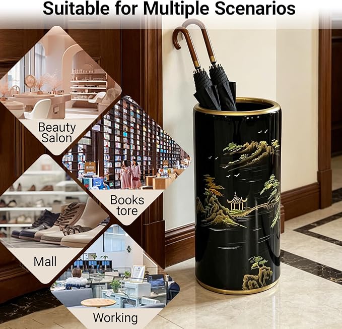 Ceramic Umbrella Stand Umbrella Holder for Entryway Hand-Made Umbrella Stand Barrels Umbrella Holder Cane Floor Standing Vase Ceramic Storage Bucket for Home Office Entrance Indoor.(C)