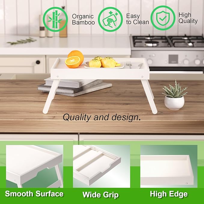 Fibogollo 2 Pack Bamboo Bed Tray Table