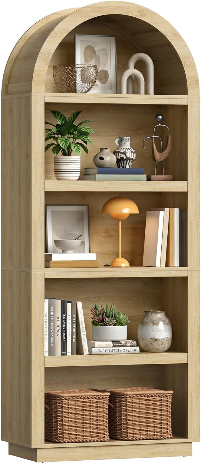 Bestier 76" Tall Arched Bookcase, 5 Tier Arched Bookshelf