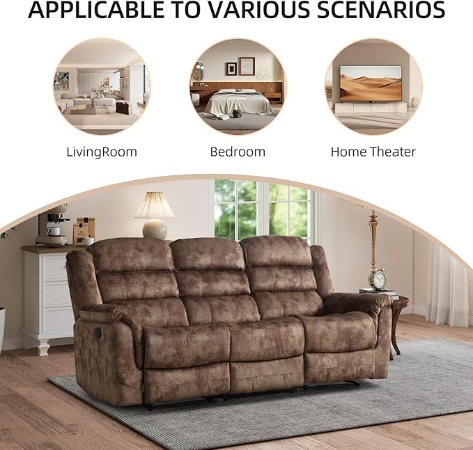 EBELLO 3 Pieces Reclining Living Room Set, Soft Fabric Manual Recliner Sofa