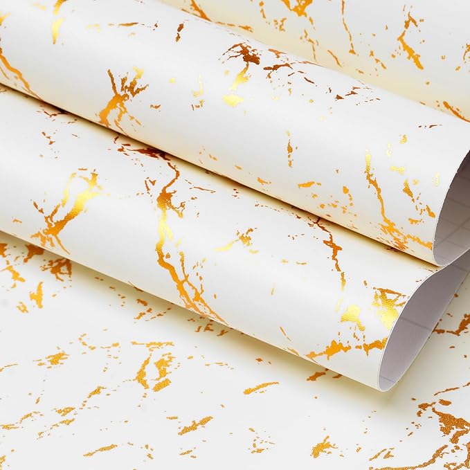 FunStick 24"x200" Off White and Gold Marble Peel and Stick Wallpaper Self