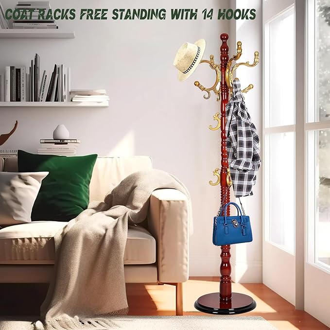 73" Wooden Coat Rack Stand, Coat Racks Freestanding