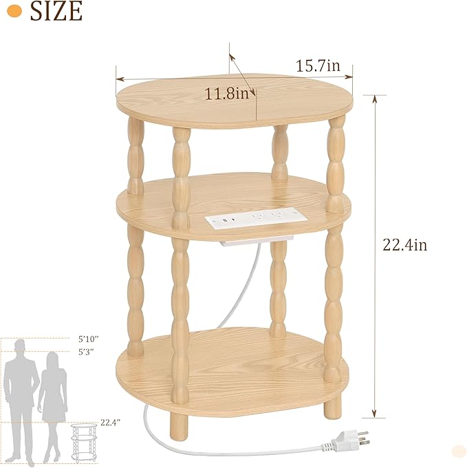 MaxSmeo End Table with Charging Station, Small Oval Side Table