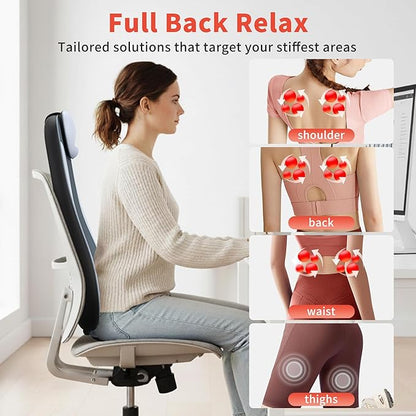 Shiatu Back Massager with Heat, Kneading Rolling Vibration Chair Massager for Deep Tissue Pain Relief, Massage Chair Pad for Home & Office, Ideal Gift for Dad & Mom
