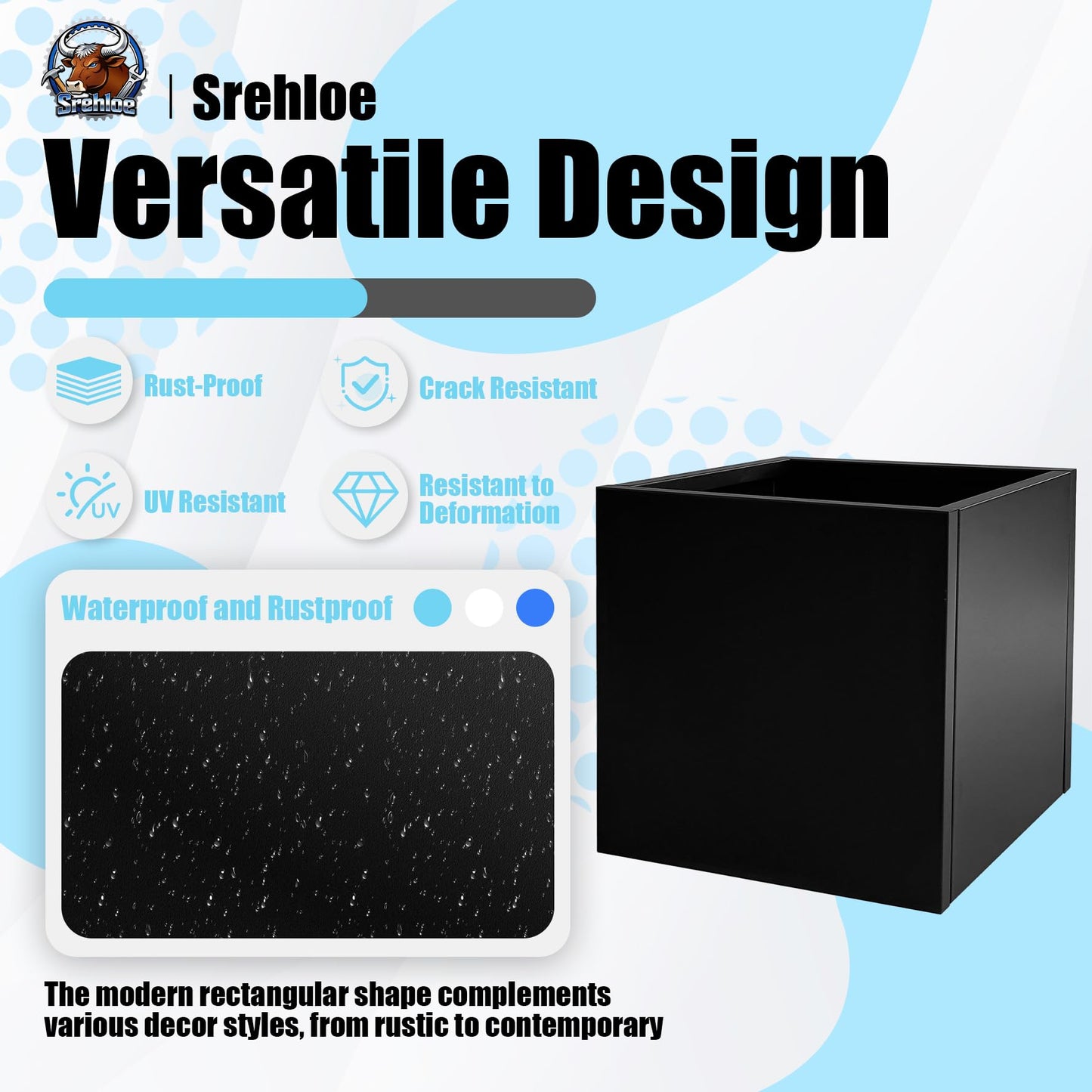 Srehloe Metal Planter Box for Outdoor Plants 16" x 16" x 16" Large Square Planter Cube Steel Heavy Duty Flower Pot with Insert Shelf and Drainage Holes Suitable for Patio Yard Garden Porch Hotel