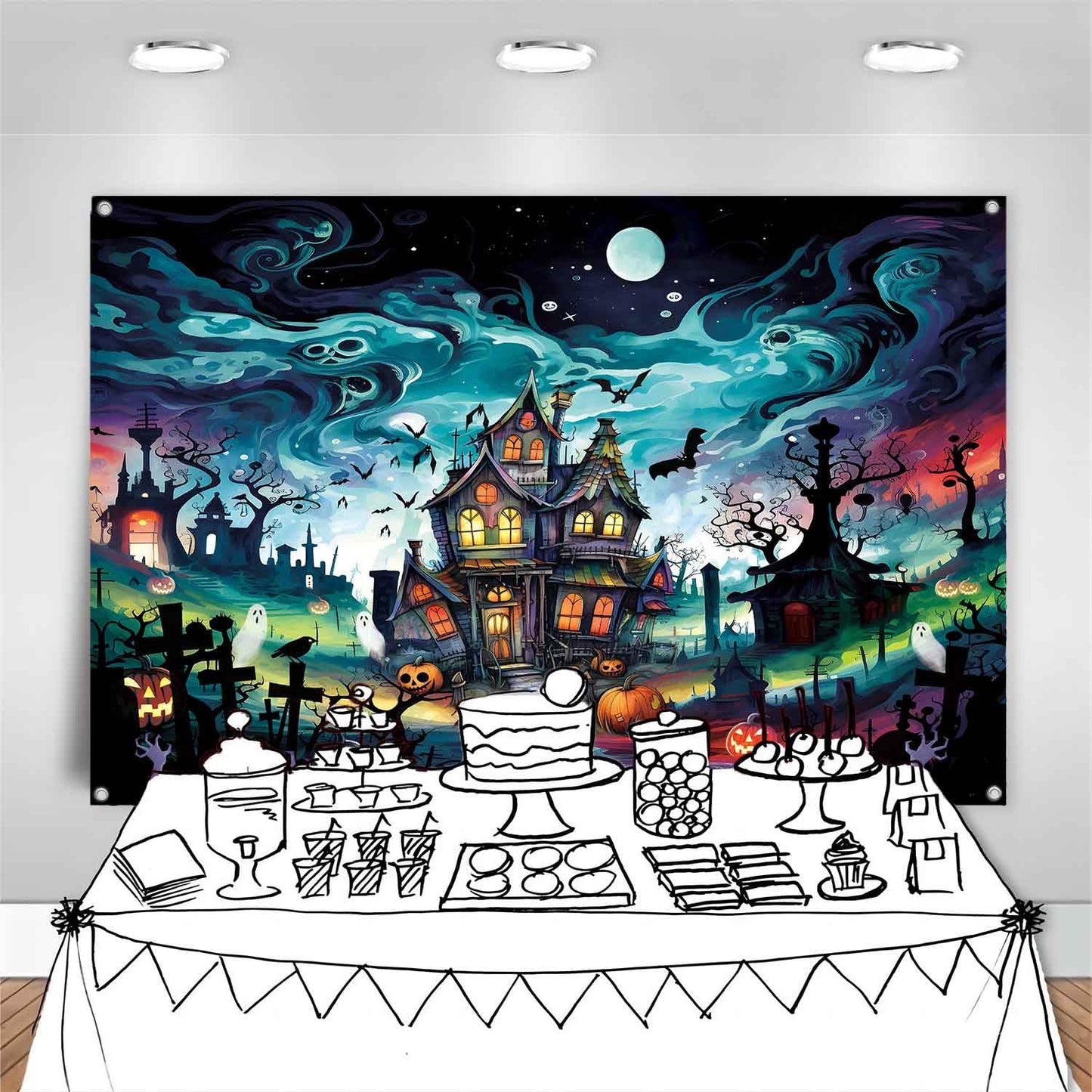 LDWLYW Halloween Cemetery Backdrop Horror Halloween Party Decorations Scary Haunted House Graveyard Wall Banner Photography Background Indoor Outdoor Photo Booth Props for Kids 7x5 ft