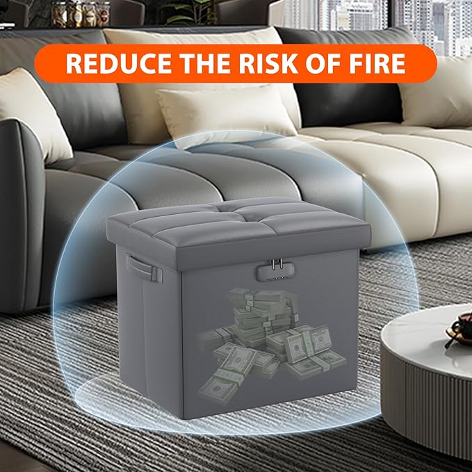 DocSafe Storage Ottoman with Lock, Fireproof Folding Ottoman Foot Rest Stool