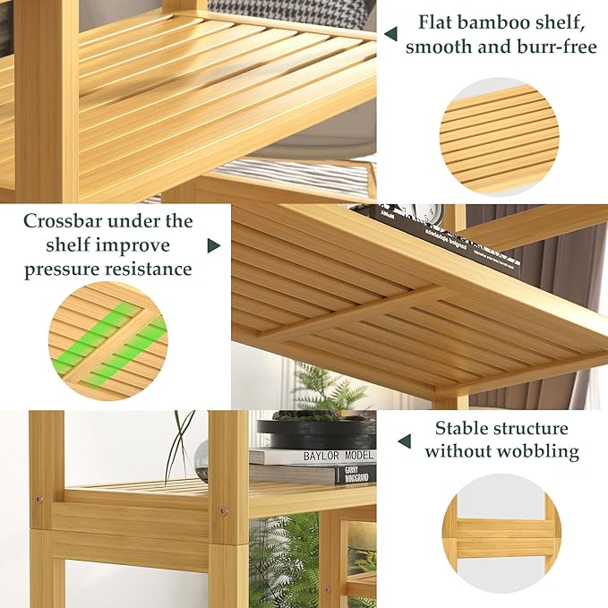 Homykic Double Wide Bamboo Bookshelf, 6-Tier Large Open Bookcase