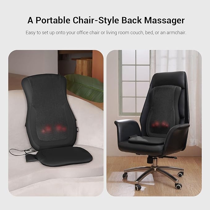 Mynt Black Acupressure Massage Chair Pad with 4 Deep Kneading Nodes, Shiatsu Back Massager for Chair with Heat, Heated Back Massage with a Cushion for Deep Tissue, Gift for Christmas