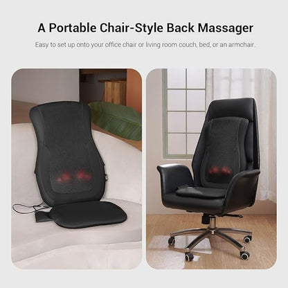 Mynt Black Acupressure Massage Chair Pad with 4 Deep Kneading Nodes, Shiatsu Back Massager for Chair with Heat, Heated Back Massage with a Cushion for Deep Tissue, Gift for Christmas