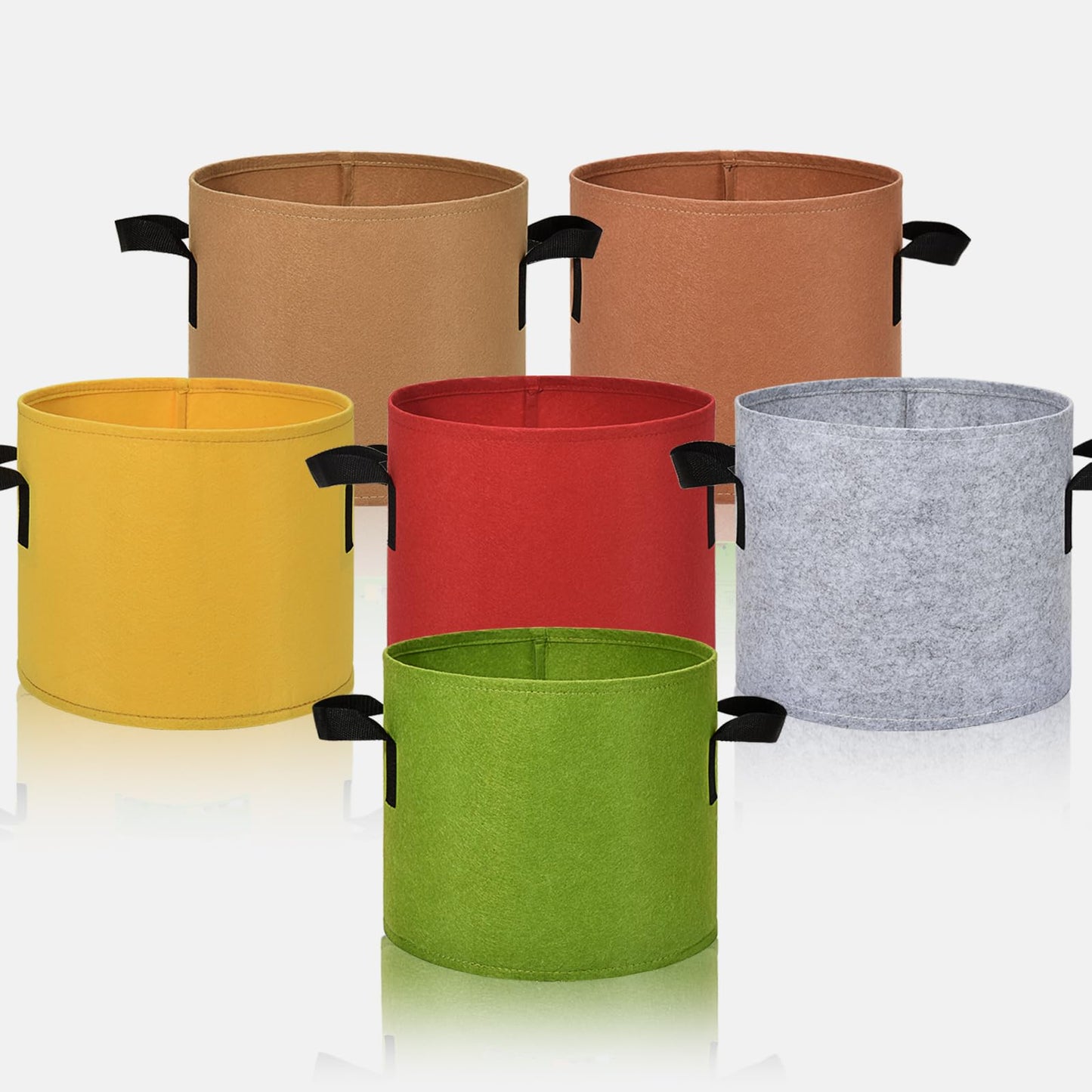 Florelf 6-Pack Fabric Grow Bags 3 Gallon – Colorful 300G Thickened Nonwoven Planter Pots with Sturdy Handles, Breathable Garden Bags for Vegetables, Potato, Flowers