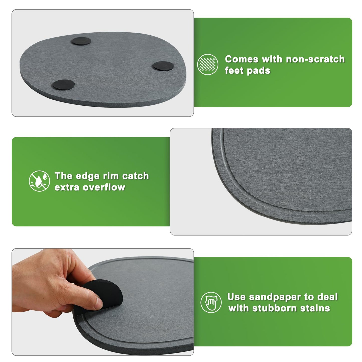 XRzitky 10 Inch 2 Pack Diatomaceous Earth Plant Pot Saucers Trays for Indoors No Holes, Diatomite Plant Drip Water Catcher Tray for Pots, Planter Drainage Saucers Plates to Catch Water, Deep Grey