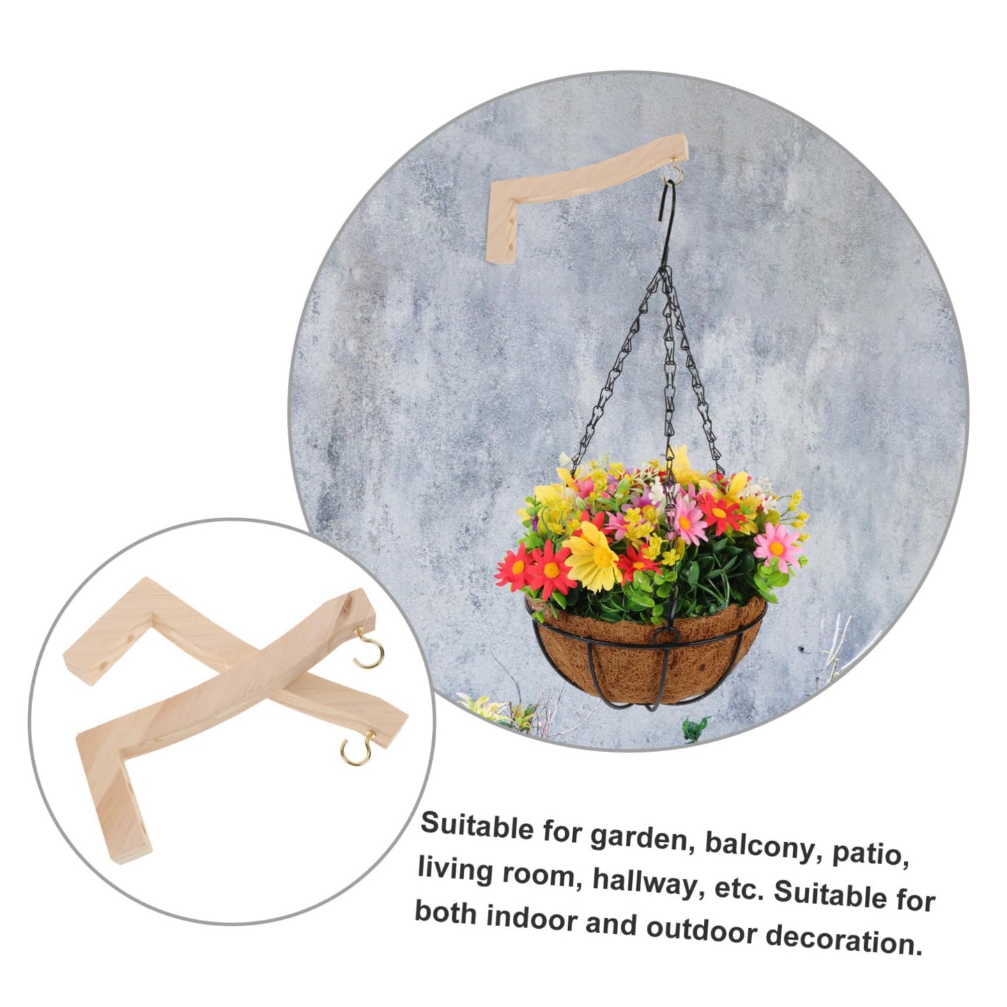 BESPORTBLE 2pcs Hanging Plant Hooks Wooden Plant Hanger for Indoor and Outdoor Decor Easy Install Wall-Mounted Bracket for Lanterns String Lights and Wind Chimes