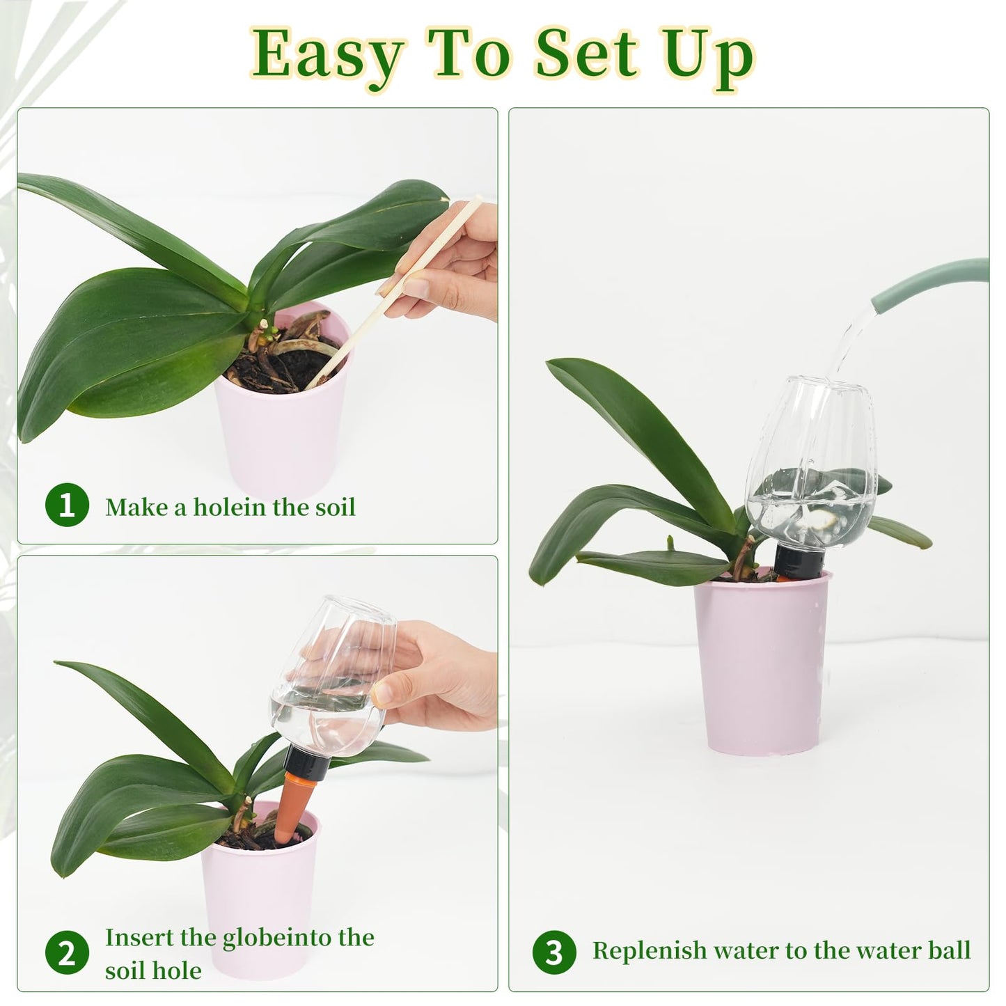 GEWOSI 3pcs Plant Self Watering Globes, Plastic Water Bulbs Top Fill, 12.3 oz Plant Watering Devices System Slow Release Terracotta, Water Spikes Stakes for Indoor (Clear-3pack)