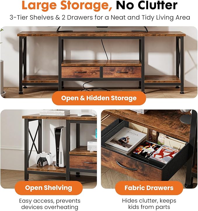 DUMOS 63” TV Stand with Power Outlets, Entertainment Center