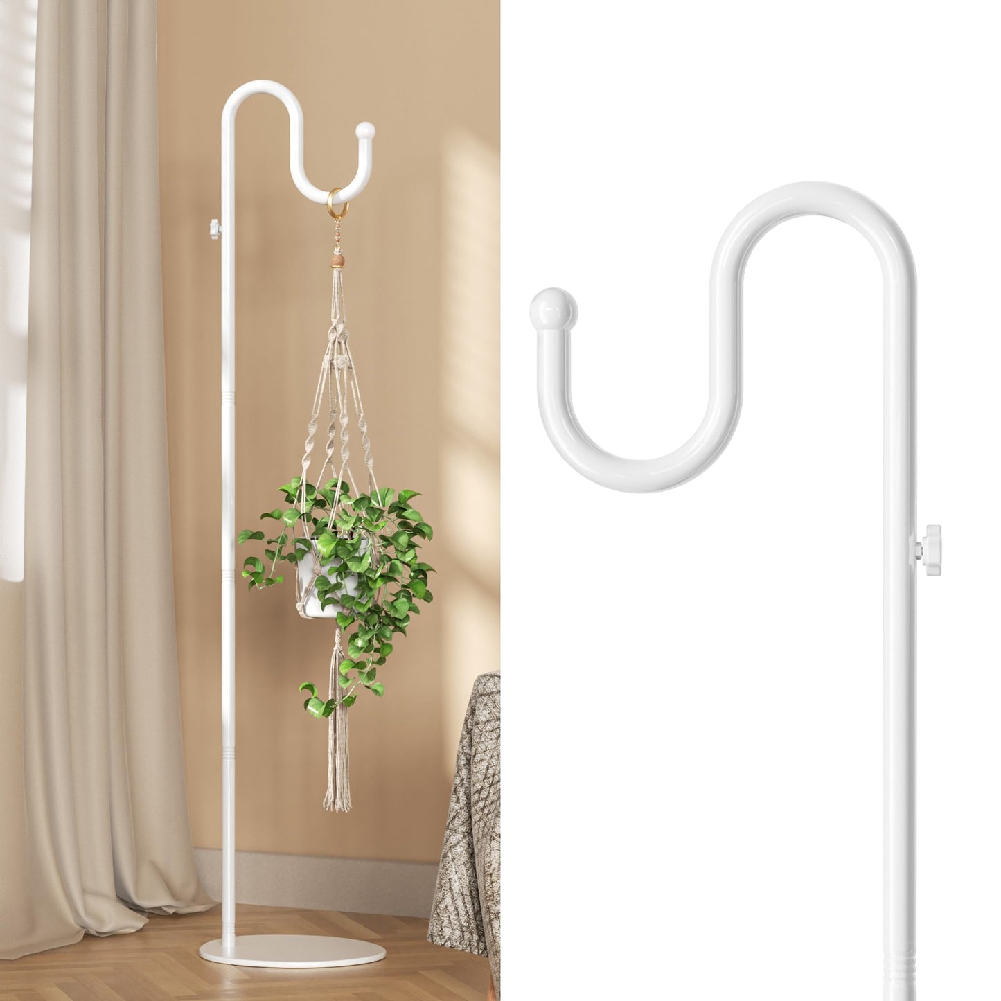 niffgaff 74" Shepherds Hook Stand for Plant: Hanging Bird Feeders, Plants, Lanterns, Wreath and Wind Chimes, Adjustable Free Standing Pole Holder with Heavy Duty Base, Holds Up to 20 LBS, White