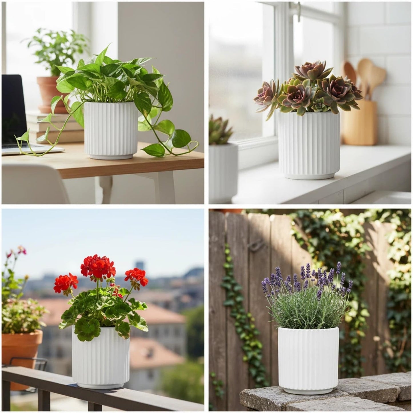 Flowers and Succulent Plant Pots, Ceramic flower Pots and Drainage Hole, Bonsai Planter Large Flower Pots for Indoor Outdoor Use for Home Office Garden Decoration,Plants not included (White)