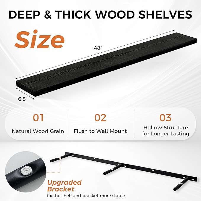 Fun Memories Floating Shelves for Wall, 48 Inch Floating Shelves for Home Decor