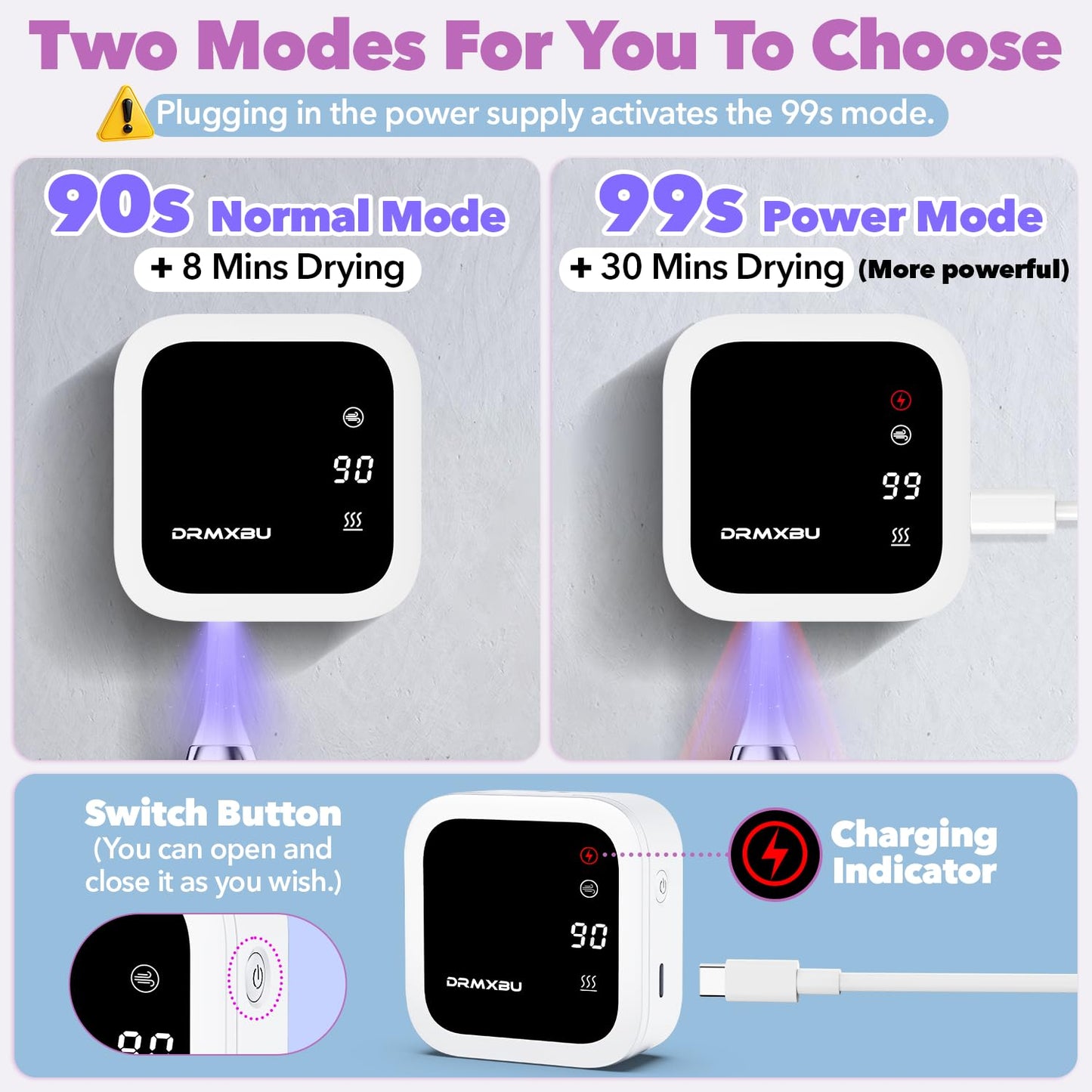 Toothbrush Sanitizer Case and Holders, DRMXBU Wall Mounted Toothbrush Holder with LED Screen, Rechargeable Travel Toothbrush Cleaner Case with Light Air Dry, Tooth Brush Covers for Bathrooms (White)