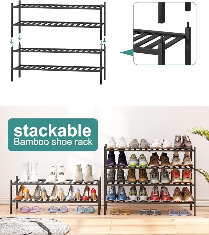 viewcare Black Shoe Rack, 2-Tier Long Shoe Rack