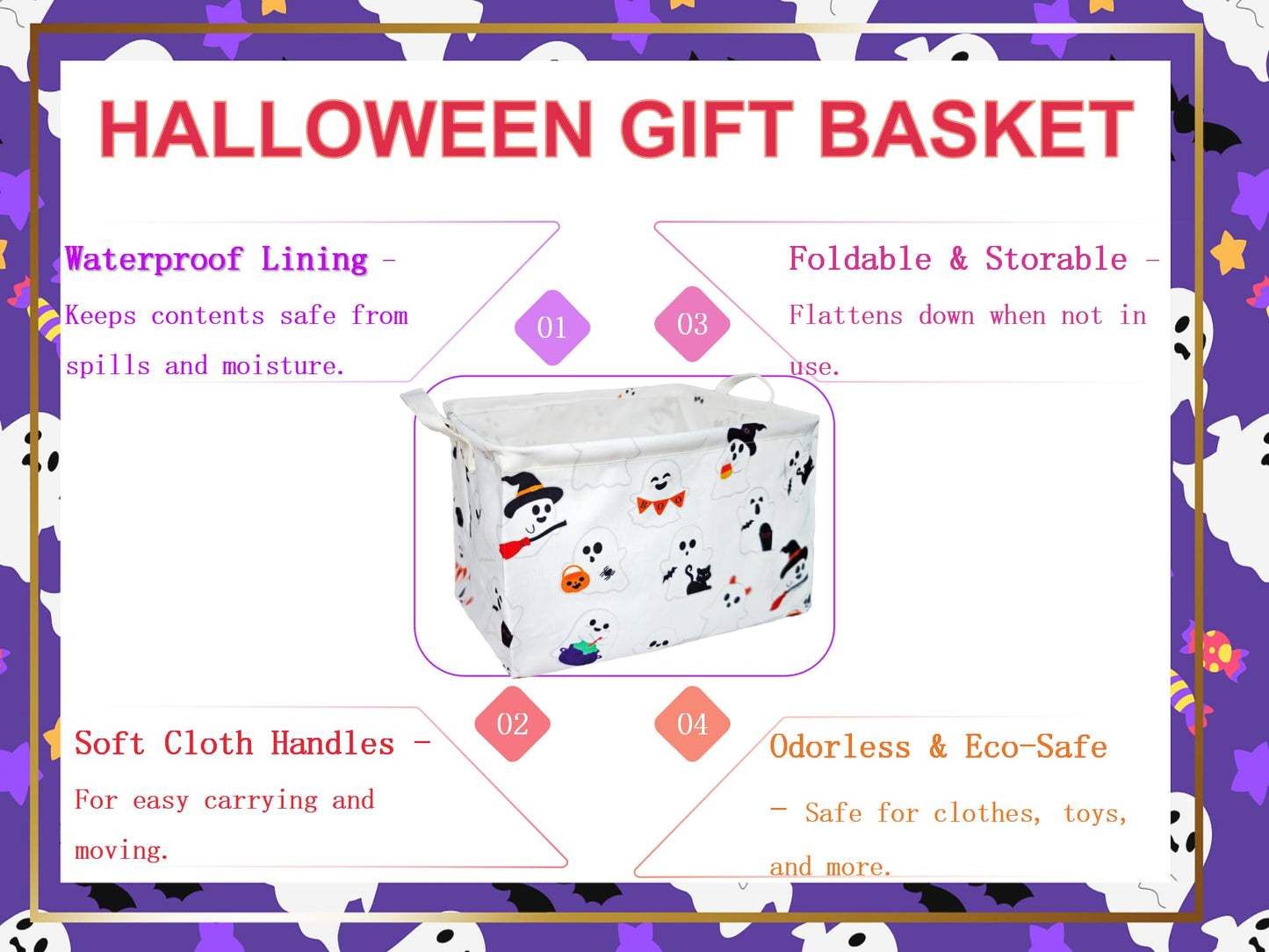 TUZIANAN Halloween Ghost Basket, Cute Boo Basket for Gifts Foldable Storage Bin with Handles for Home Closets Shelf Offices,Bedrooms,Dorm Toy Storage (Halloween ghost basket)