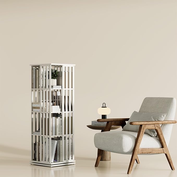 YOWOS Rotating Bookshelf Tower, 360° Display Spinning Bookcase, Bamboo