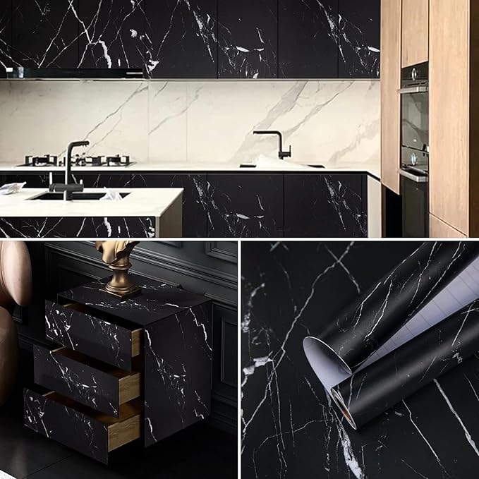 practicalWs 17.71" x 78.7" Marble Contact Paper Black/White Peel and Stick