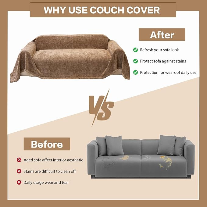DREAMINGO Chenille Sofa Cover Washable Pet Couch Protector Cover Textured Couch
